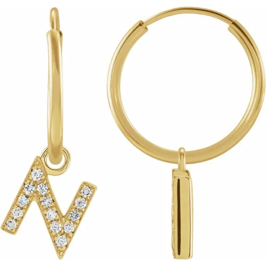 Yellow Gold Diaomond Hoop Earring