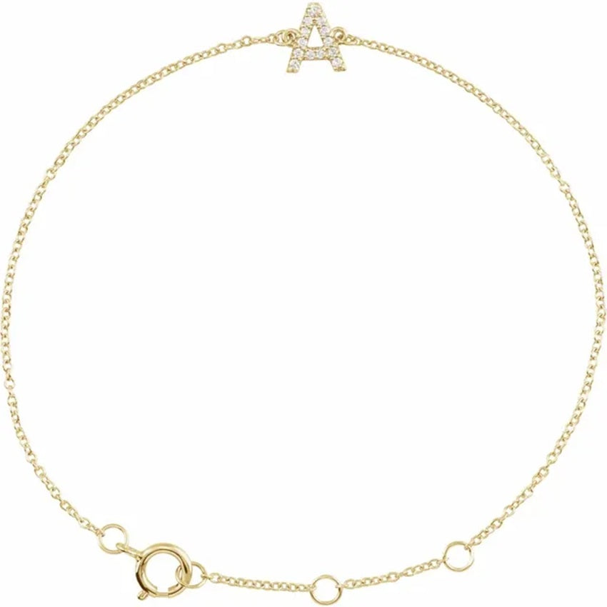 14K Yellow Gold 1/10 CTW Natural Diamond Initial Bracelet