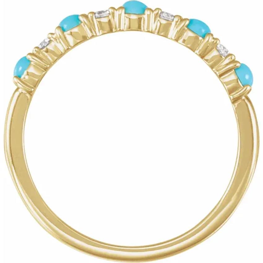 Yellow Gold Natural Turquoise & Round Diamond Ring