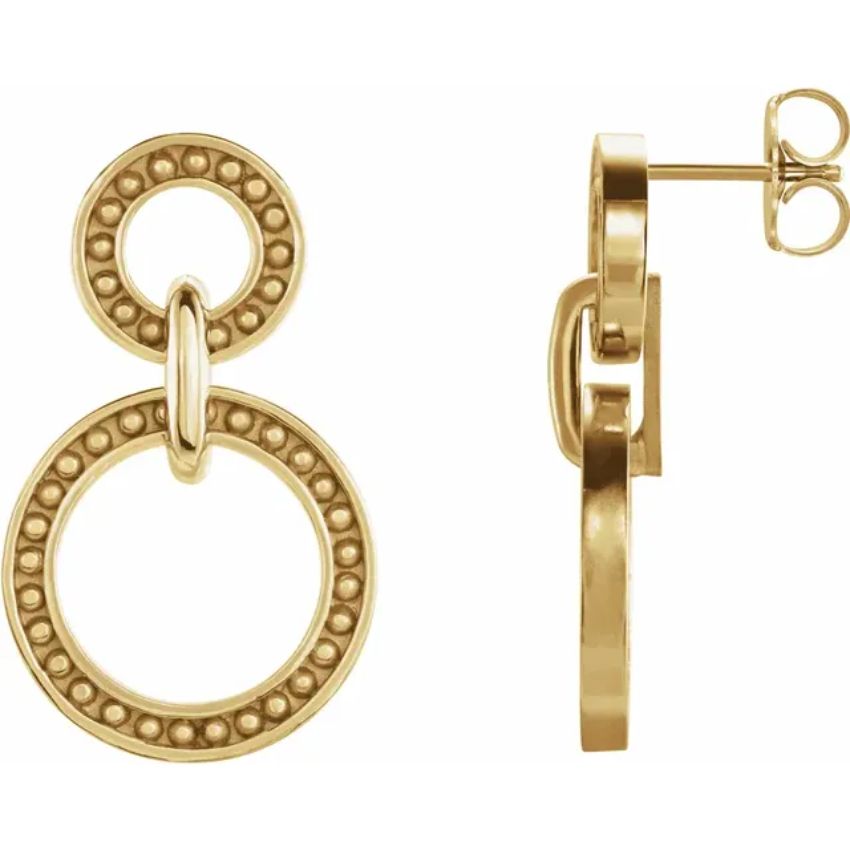 Yellow Gold Beaded Double Circle Earrings