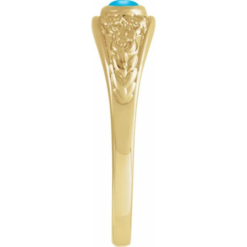 Yellow Gold Natural Turquoise Cabochon Floral Ring