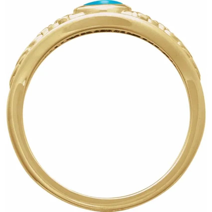 Yellow Gold Natural Turquoise Cabochon Floral Ring