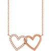14K Rose Gold Diamond Double Interlocking Heart Necklace