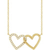 14K Yellow Gold Diamond Double Interlocking Heart Necklace