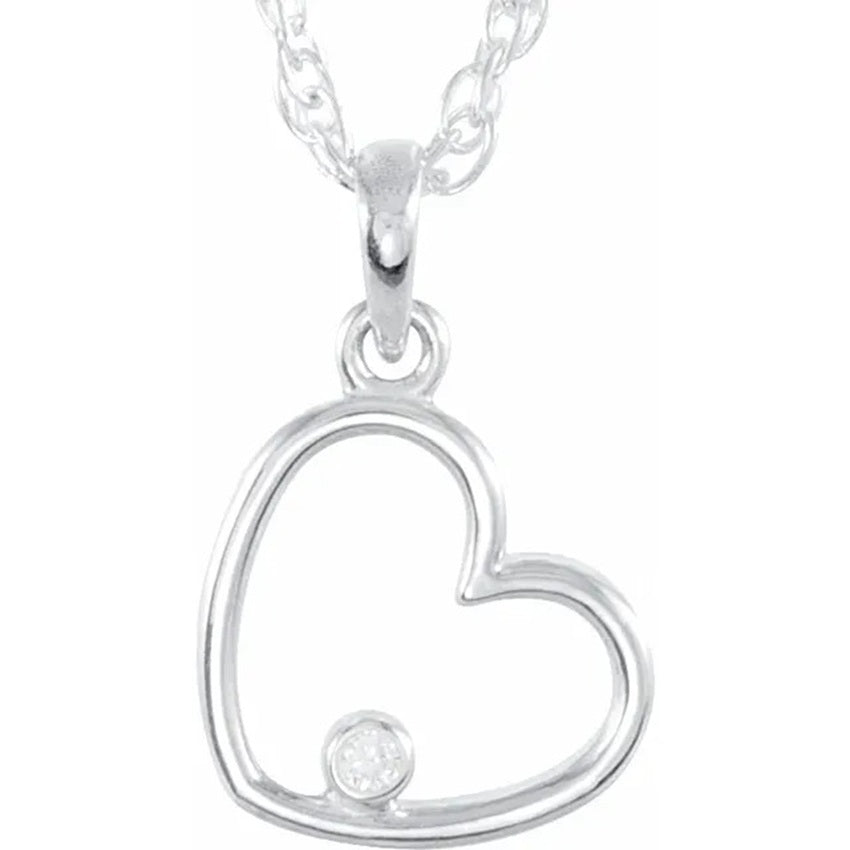 14K White Gold Single Diamond Open Heart Necklace