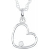 14K White Gold Single Diamond Open Heart Necklace