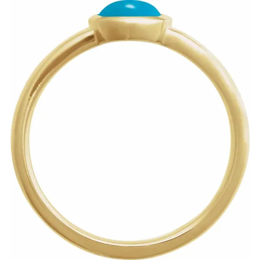 Yellow Gold Natural Turquoise Bezel Set Cabochon Ring
