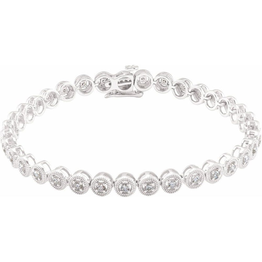 14K White Gold Round Diamond Beaded Bracelet