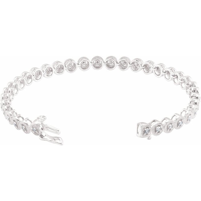 14K White Gold Round Diamond Beaded Bracelet