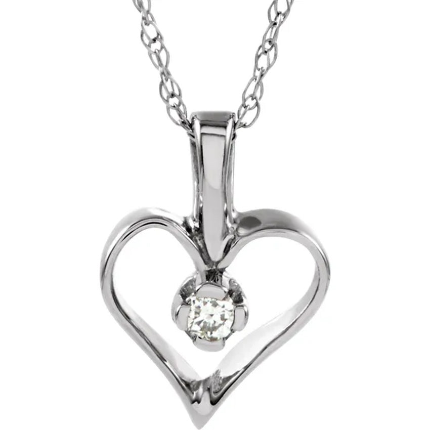 14K White Gold Diamond Heart Necklace