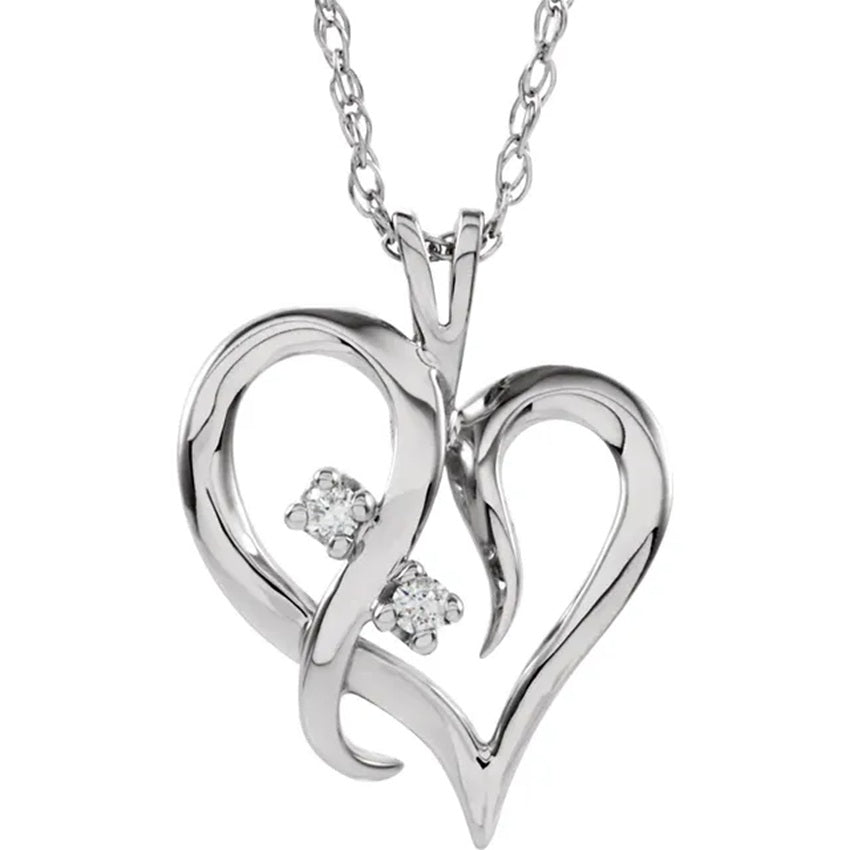 14K White Gold Intertwined Heart Diamond Necklace