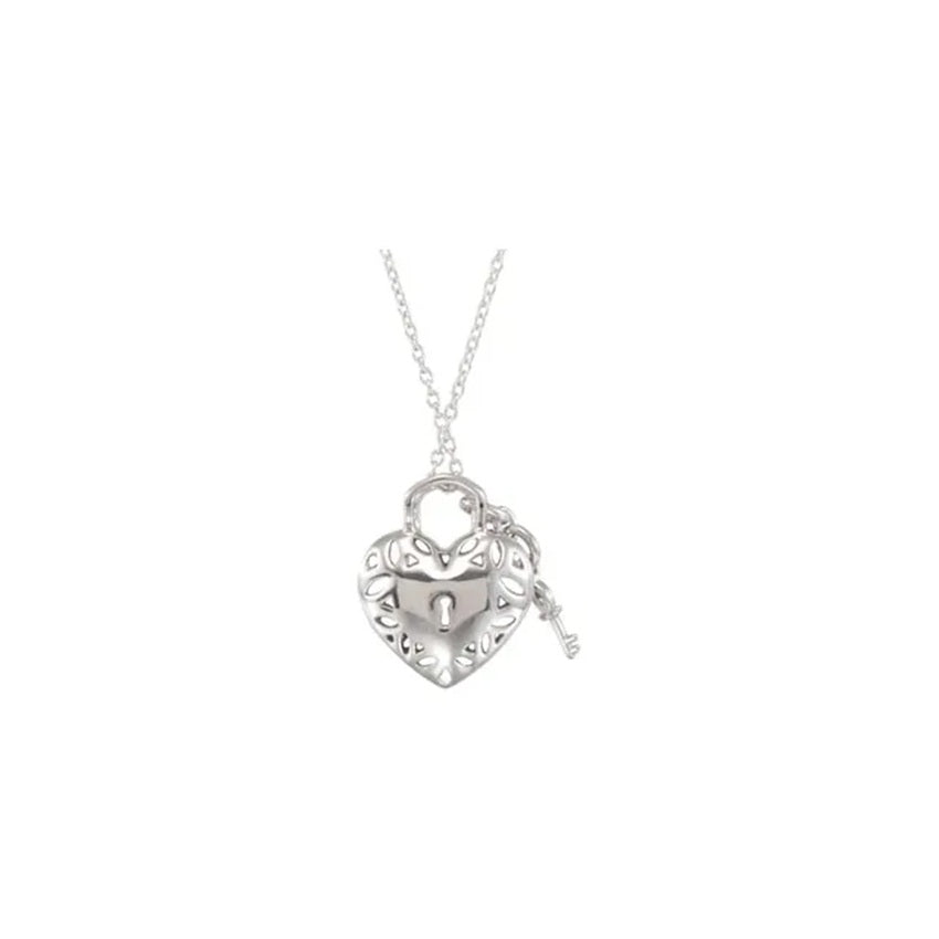 Sterling Silver Diamond Lock & Key Heart Necklace