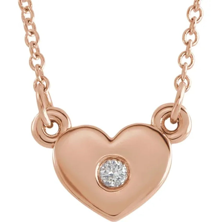 14K Rose Gold Diamond Solitaire Heart Pendant Necklace