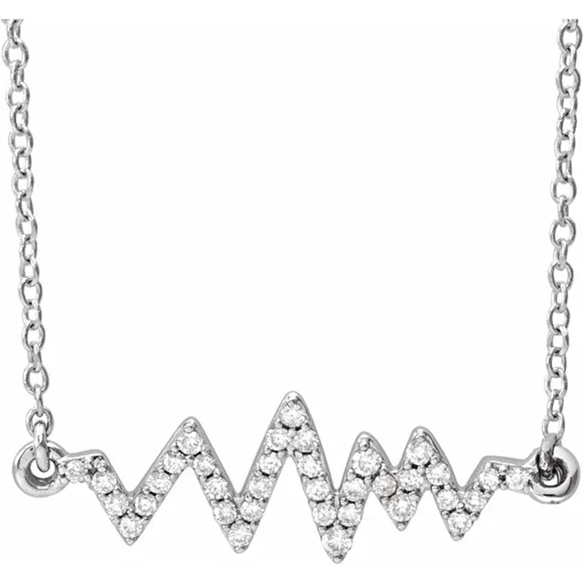 14K White Gold Diamond Heartbeat Necklace