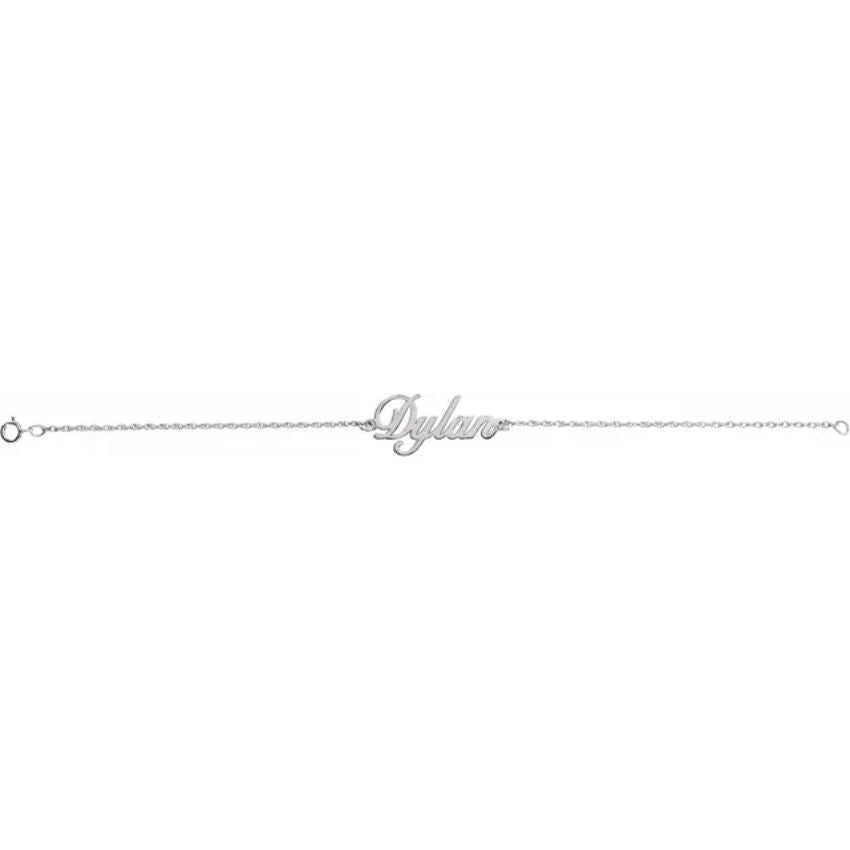 14K White Gold Script Nameplate Bracelet