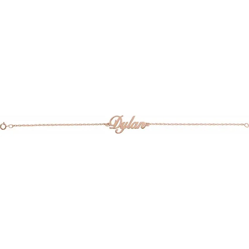14K Rose Gold Script Nameplate Bracelet