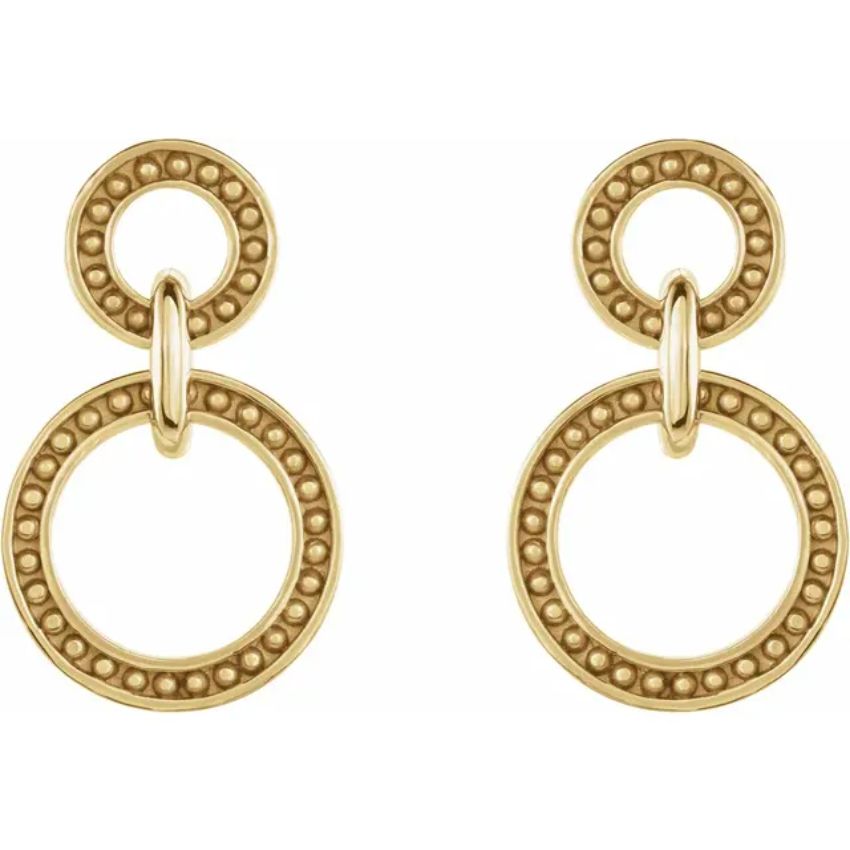 Yellow Gold Beaded Double Circle Earrings