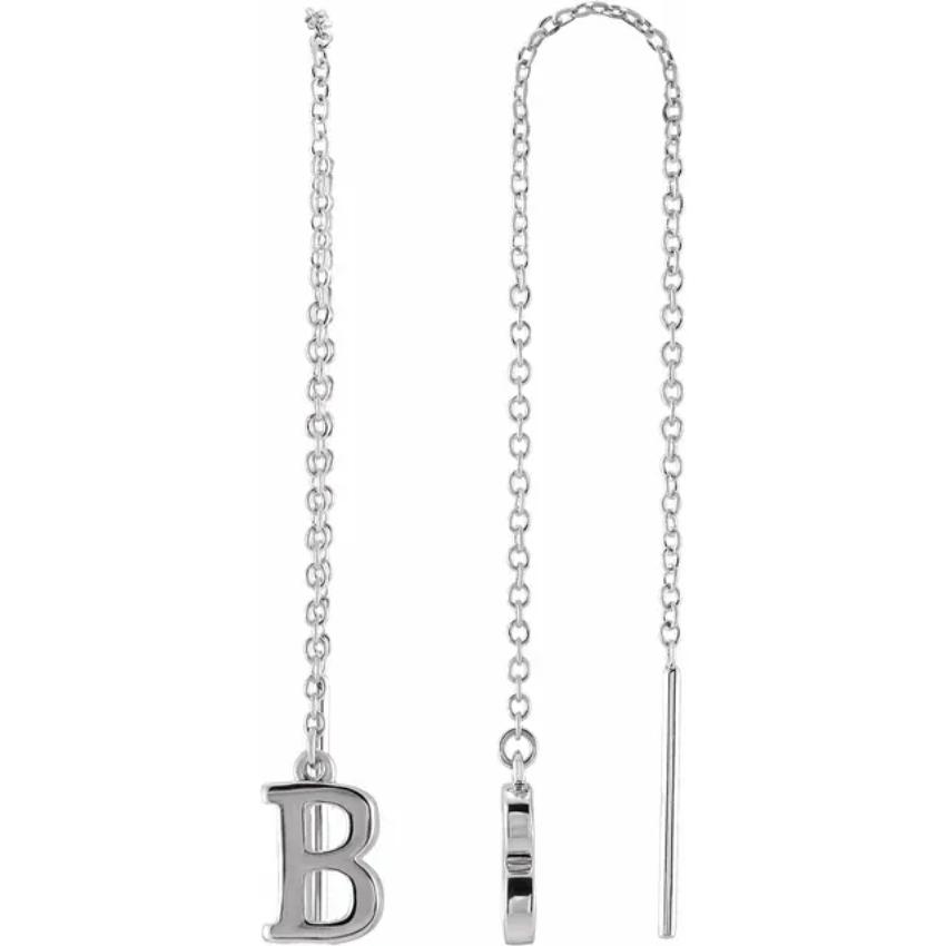 White Gold Initial Chain Earring