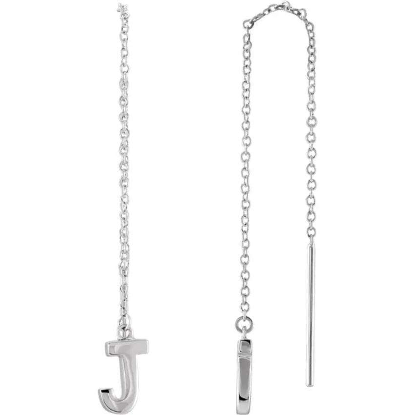 White Gold Initial Chain Earring