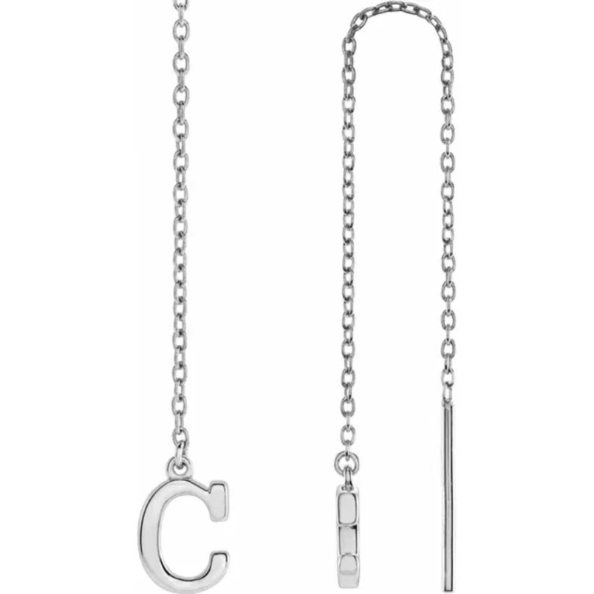 White Gold Initial Chain Earring