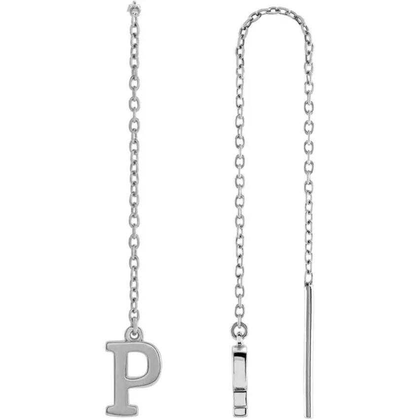 White Gold Initial Chain Earring