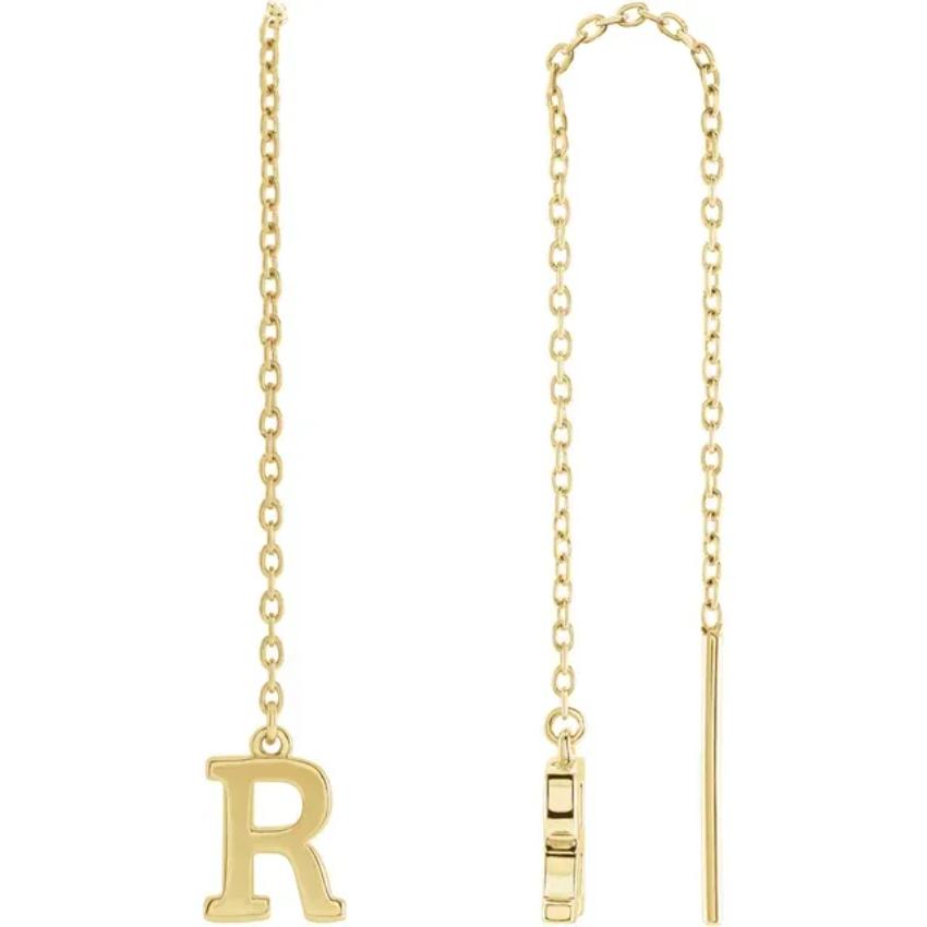 Yellow Gold Initial Chain Earring