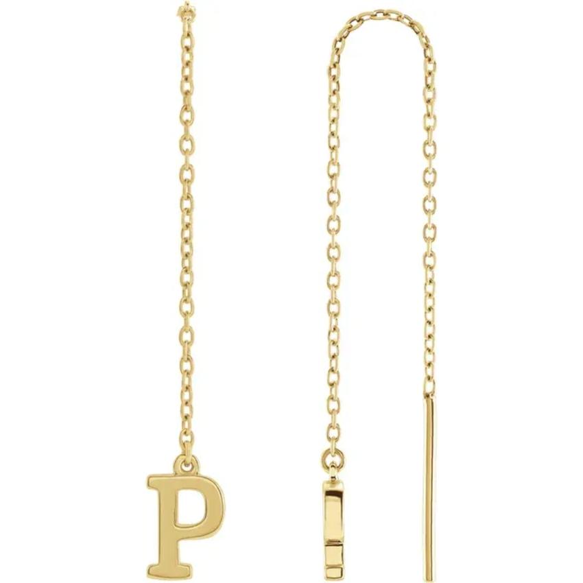 Yellow Gold Initial Chain Earring