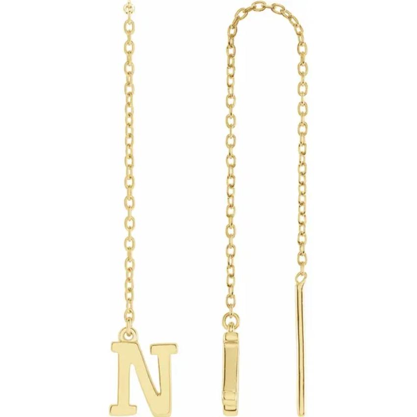 Yellow Gold Initial Chain Earring