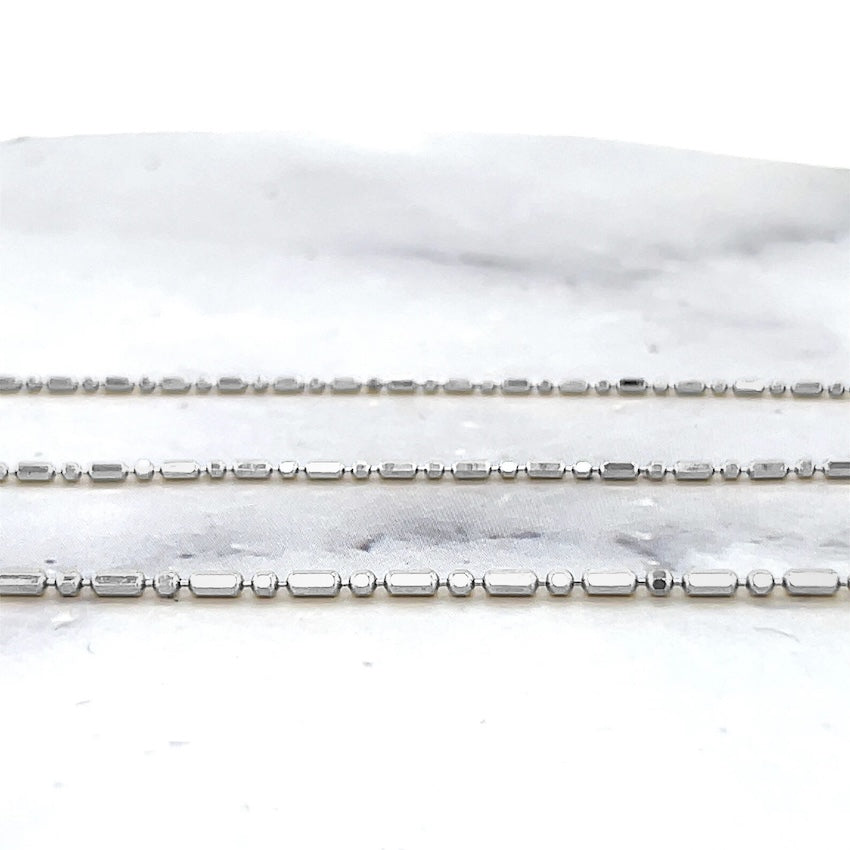 14K White Gold Hollow Diamond-Cut Beaded Chain Bracelet