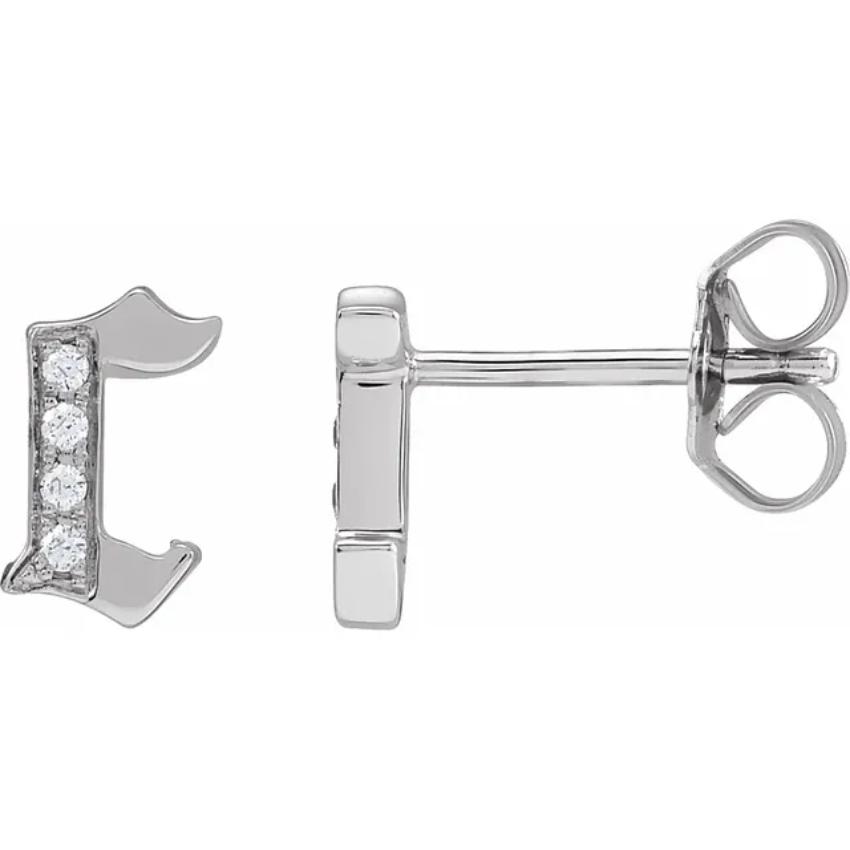 White Gold Diamond Gothic Initial Earring