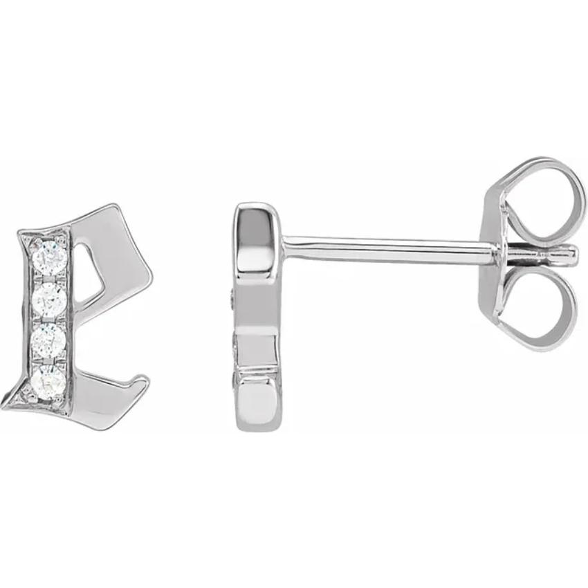 White Gold Diamond Gothic Initial Earring