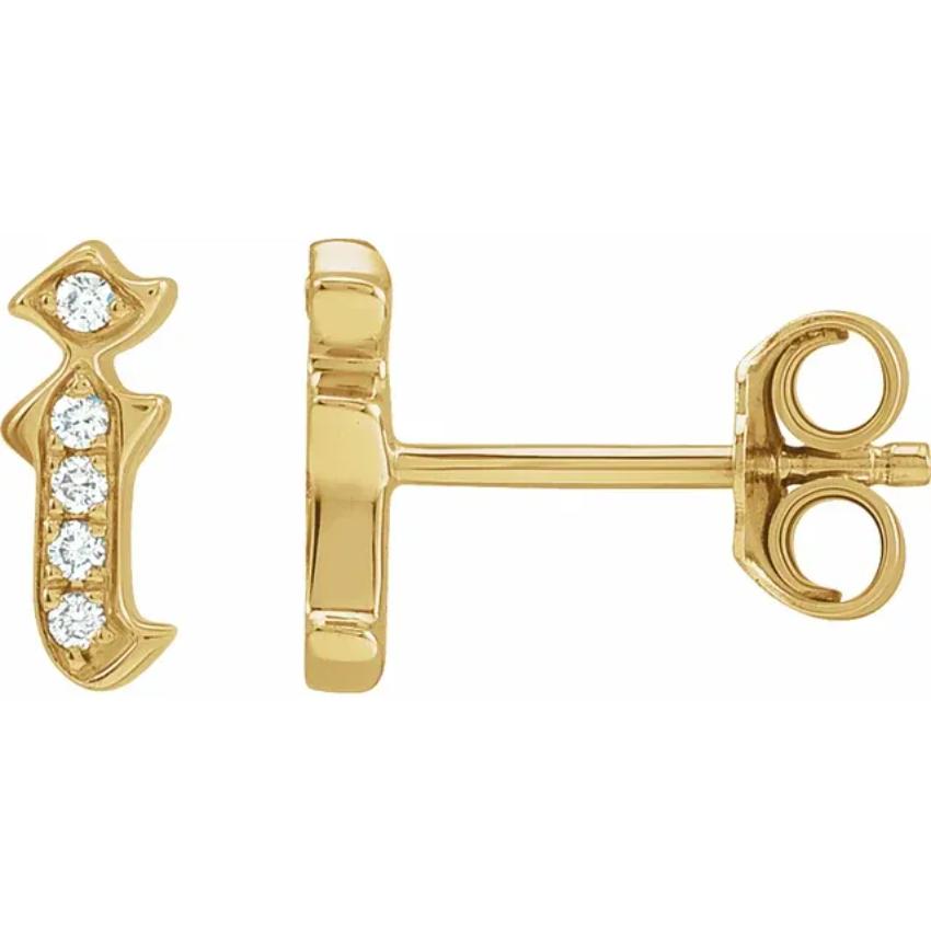 Yellow Gold Diamond Gothic Initial Earring