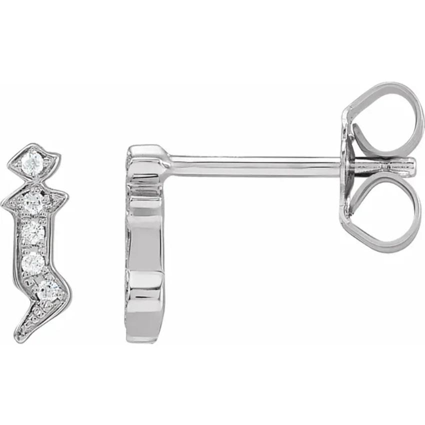 White Gold Diamond Gothic Initial Earring