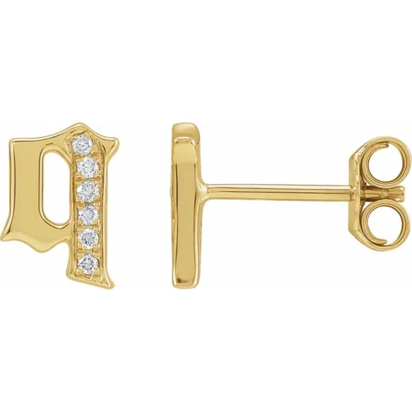 Yellow Gold Diamond Gothic Initial Earring