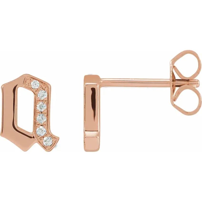 Rose Gold Diamond Gothic Initial Earring
