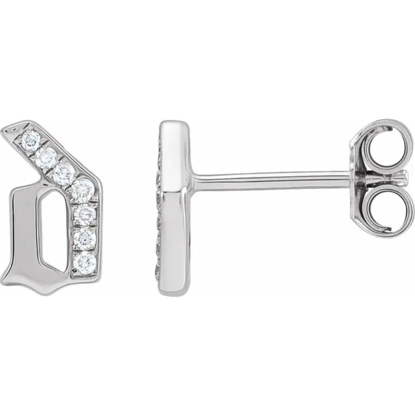 White Gold Diamond Gothic Initial Earring