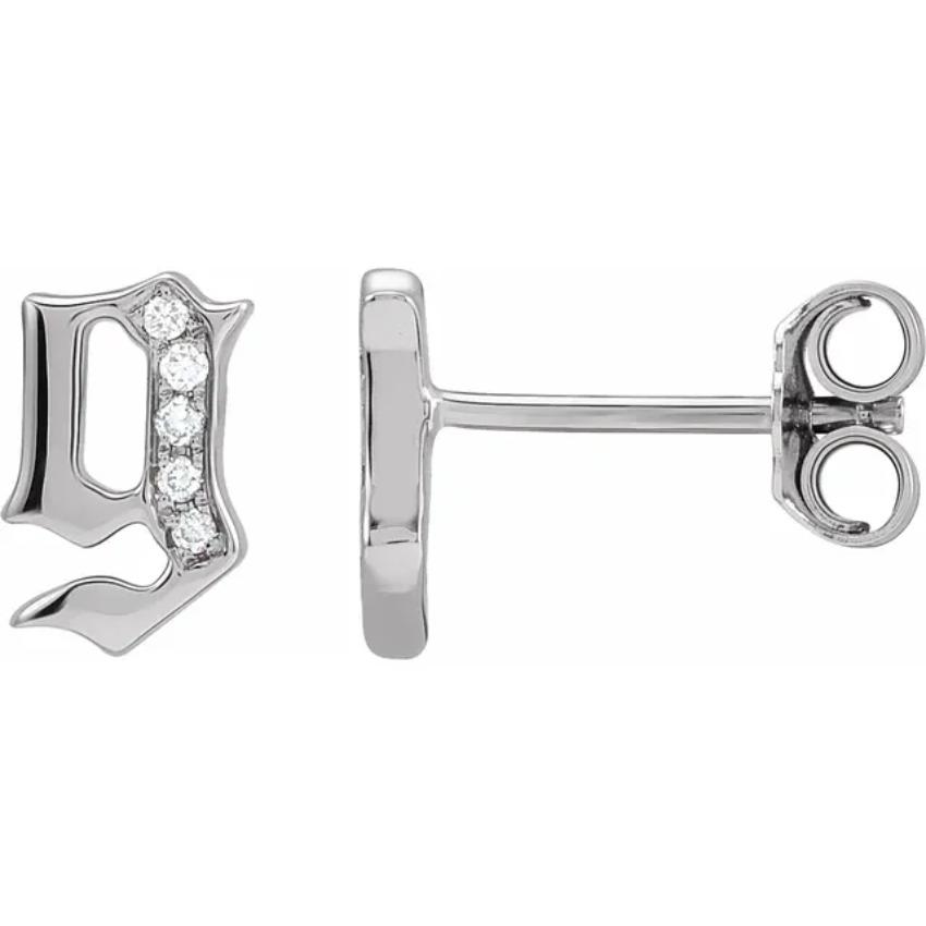 White Gold Diamond Gothic Initial Earring