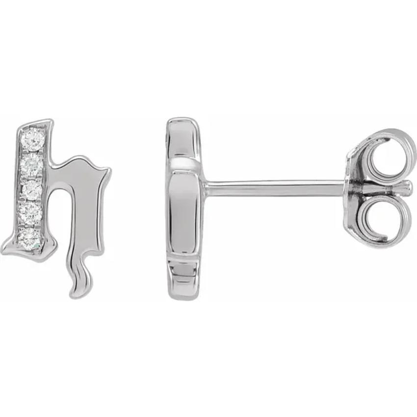 White Gold Diamond Gothic Initial Earring