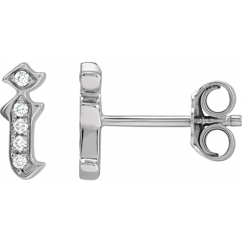 White Gold Diamond Gothic Initial Earring
