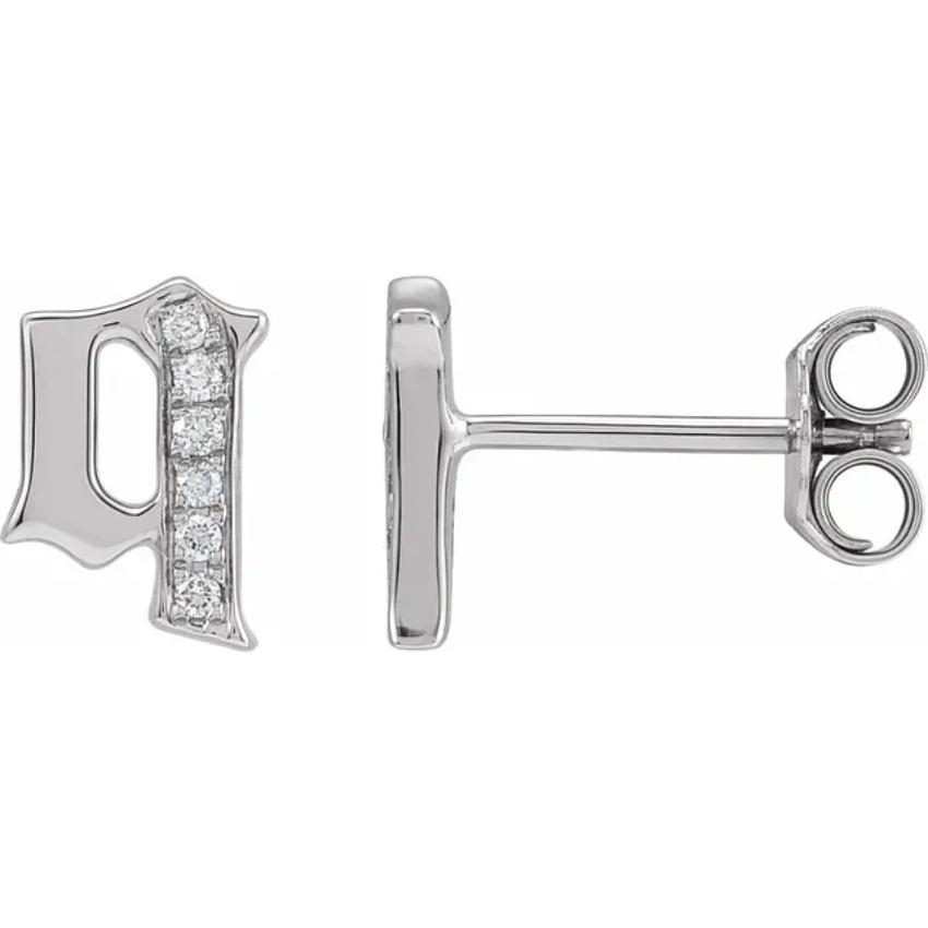 White Gold Diamond Gothic Initial Earring