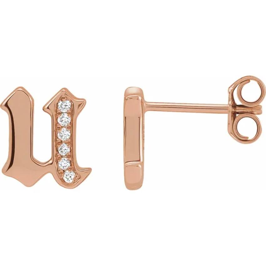 Rose Gold Diamond Gothic Initial Earring