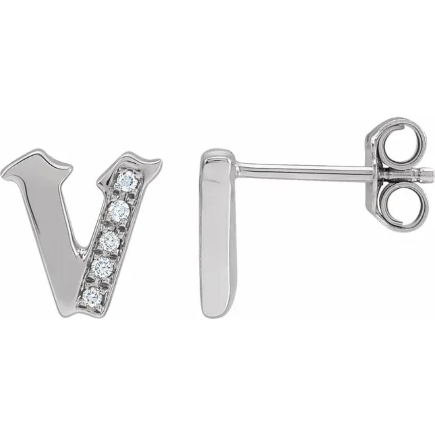 White Gold Diamond Gothic Initial Earring