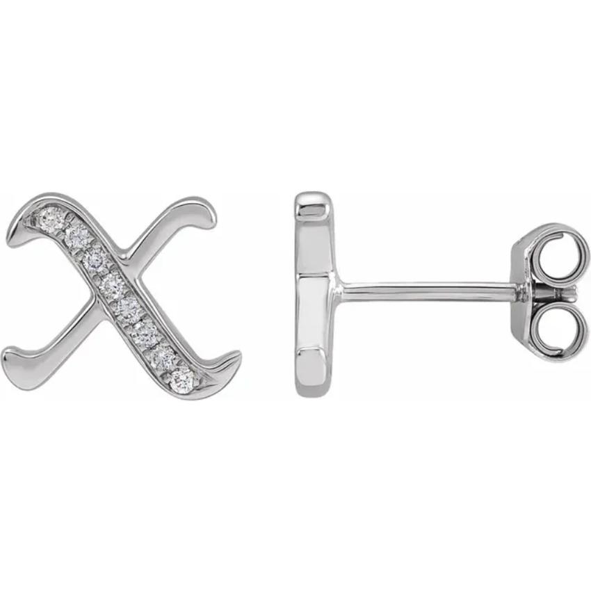 White Gold Diamond Gothic Initial Earring