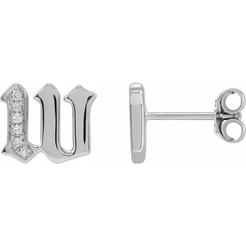 White Gold Diamond Gothic Initial Earring
