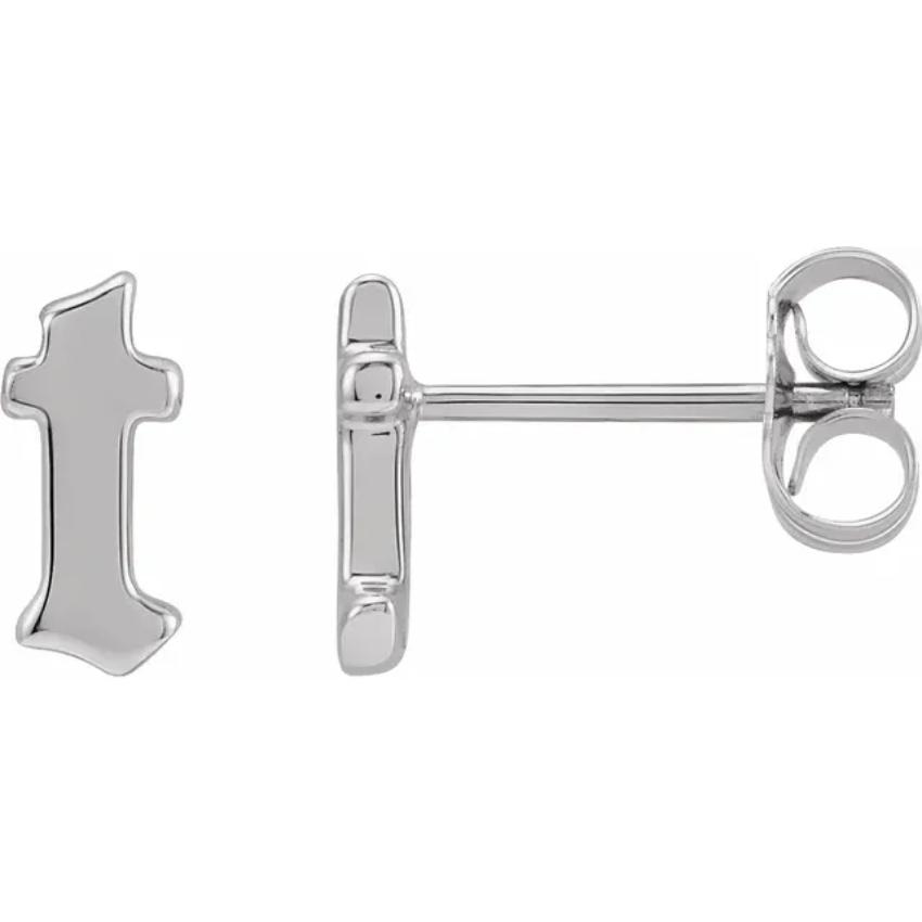 White Gold Gothic Initial Earring