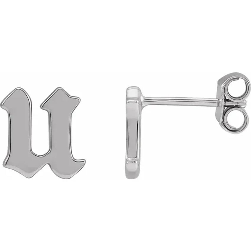 White Gold Gothic Initial Earring