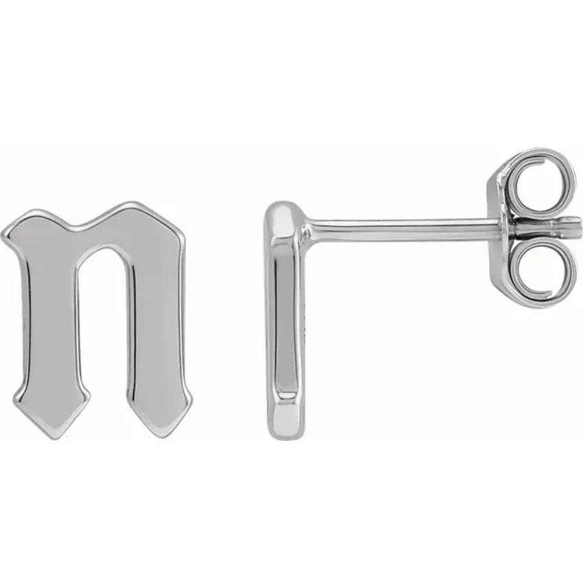 White Gold Gothic Initial Earring