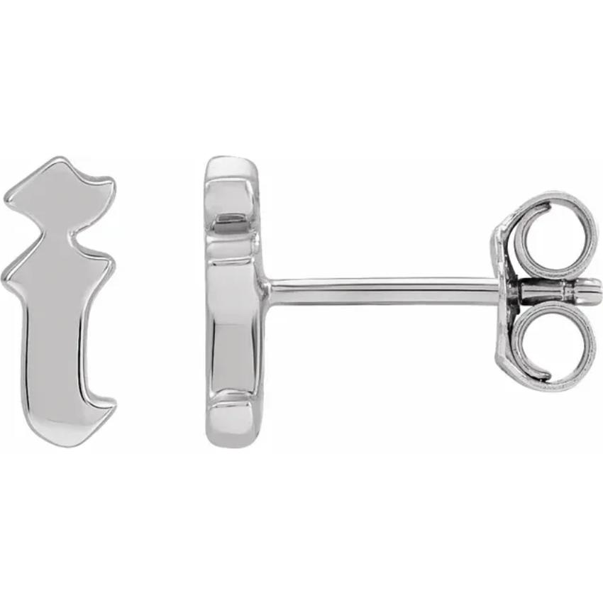 White Gold Gothic Initial Earring