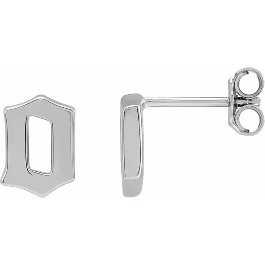 White Gold Gothic Initial Earring