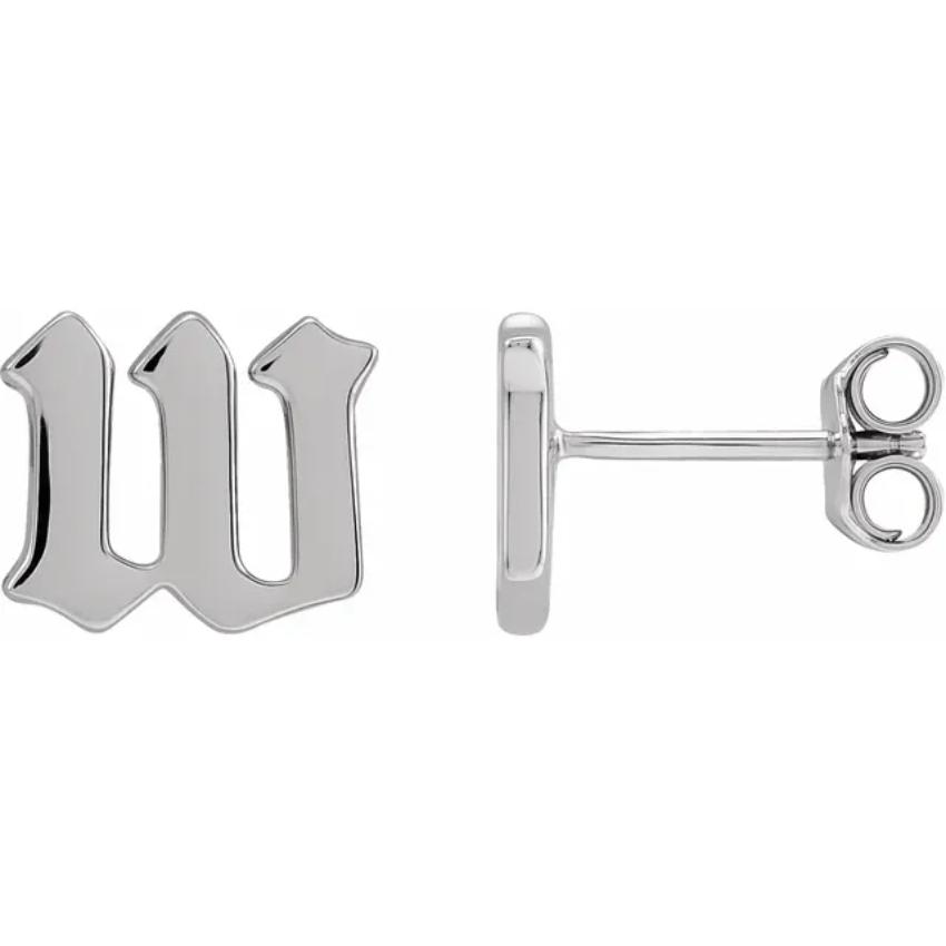 White Gold Gothic Initial Earring